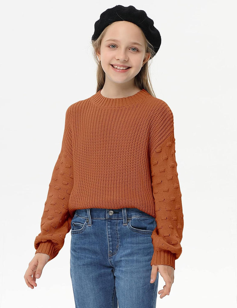 Crewneck Knit Pullover Sweaters Long Lantern Sleeve Oversized Knit Cute Jumper Tops