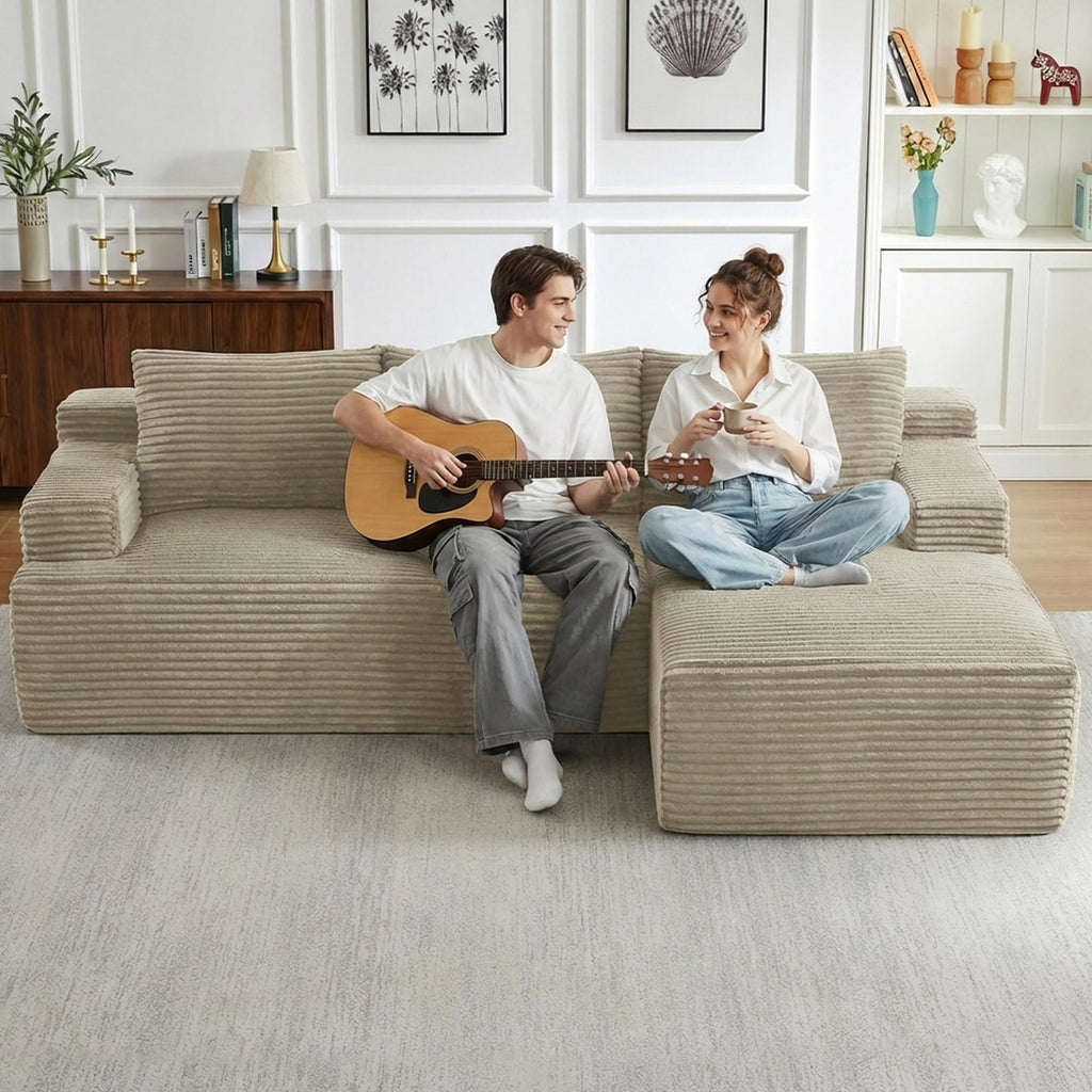 96" Cloud Sectional Couch with L-Shape Chaise, Modular Comfy Sofa Chaise Longue, Upholstered Corduroy Couches Sleeper