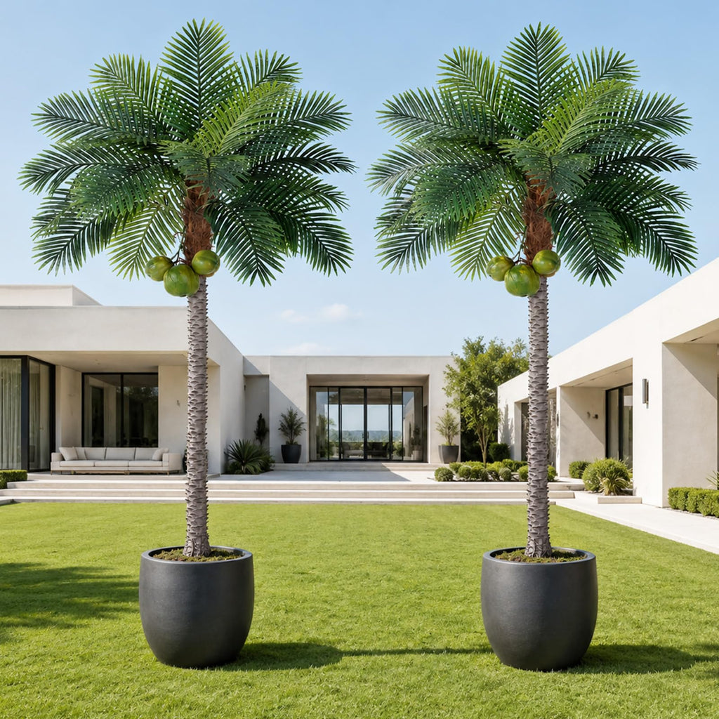 9ft Tall Artificial Phoenix Palm Tree with 3 Coconut Fruits, Large Fake Tropical Silk Tree Outside, Fake Tree Perfect