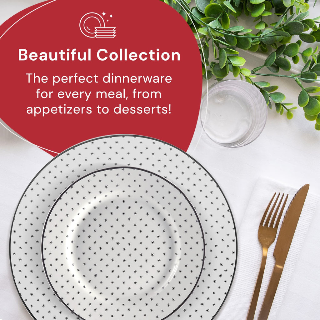& Co. 12-Piece Black & White Sketch Dinnerware Set, Porcelain, Includes Plates, Bowls, and Serving Dishes, Dishwasher