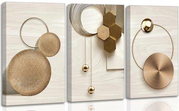 3 Pcs Abstract Gold Geometric Boho Canvas Wall Art 12x16in