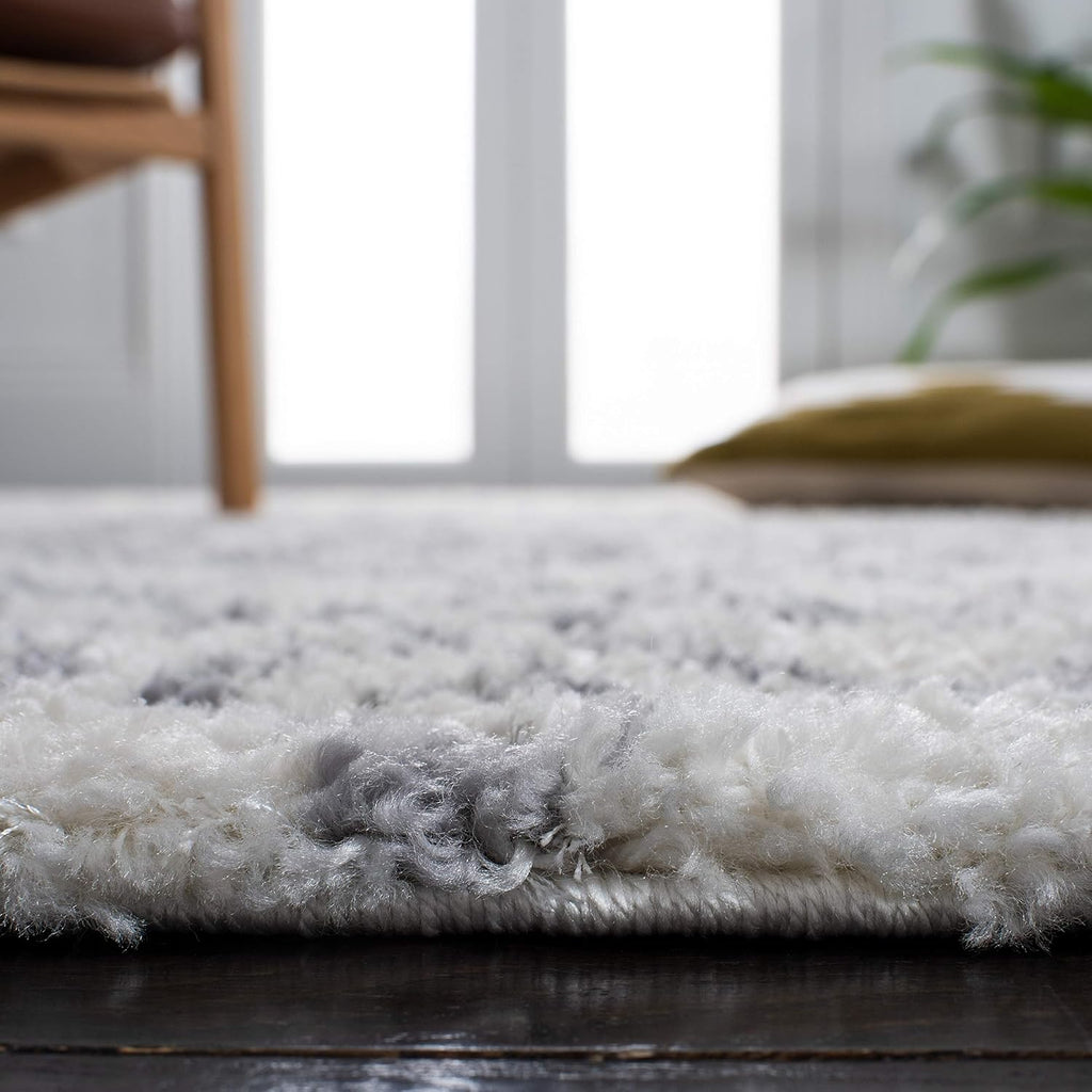 Berber Fringe Shag Collection Area Rug, Cream & Dark Grey, Moroccan Design, Non-Shedding & Easy Care