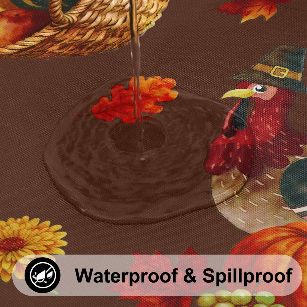 Thanksgiving Fitted Table Cover, Flannel Backed Vinyl Tablecloth