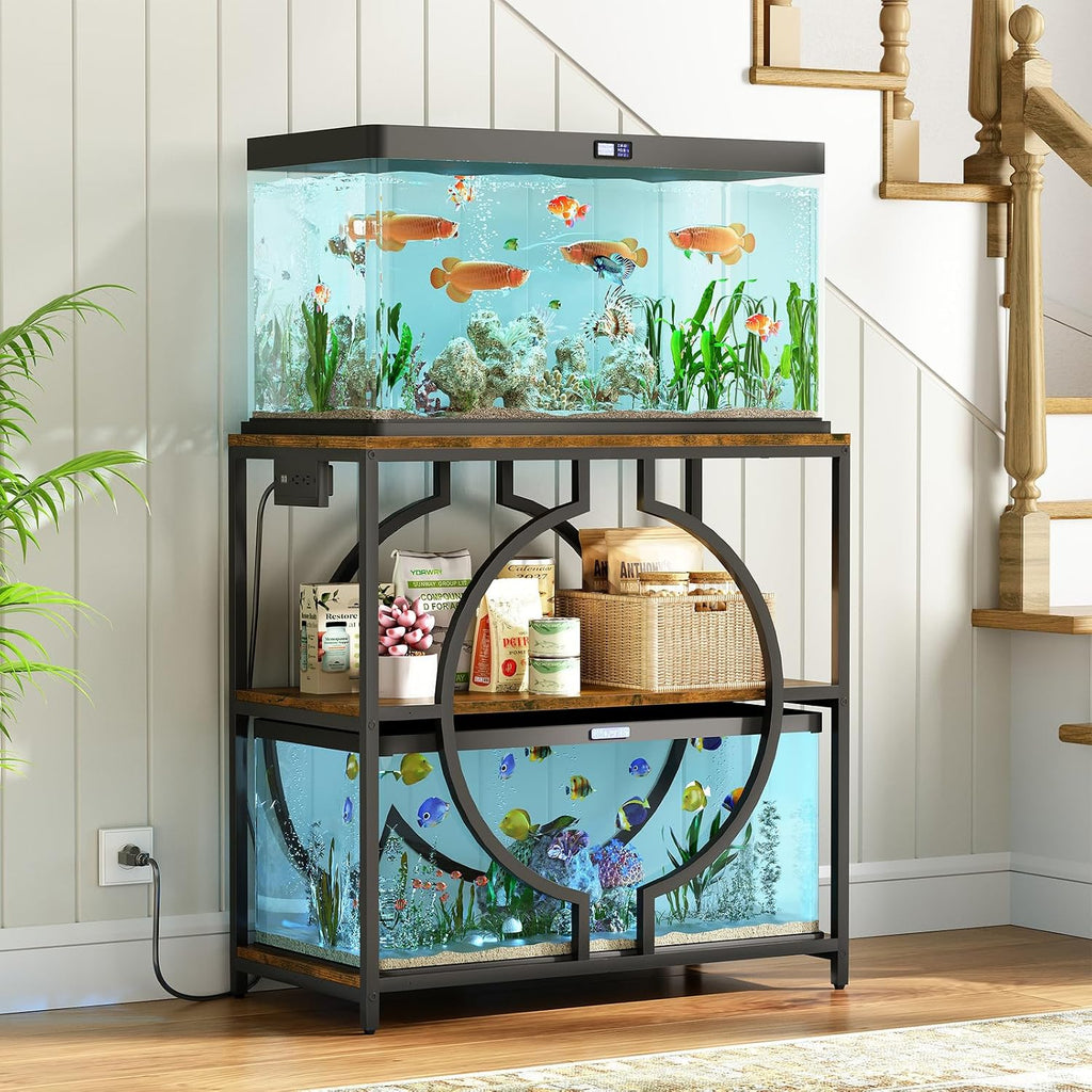 20-29 Gallon Aquarium Stand with Power Outlet, 3 Tier Heavy Duty Metal Fish Tank Stand with Storage Shelf, Fish Tank