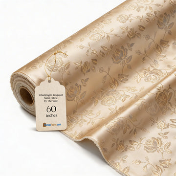 Champagne Satin Brocade Fabric by The Yard - Woven Floral Fabric, Luxurious Sheen, Lightweight and Crisp Drape