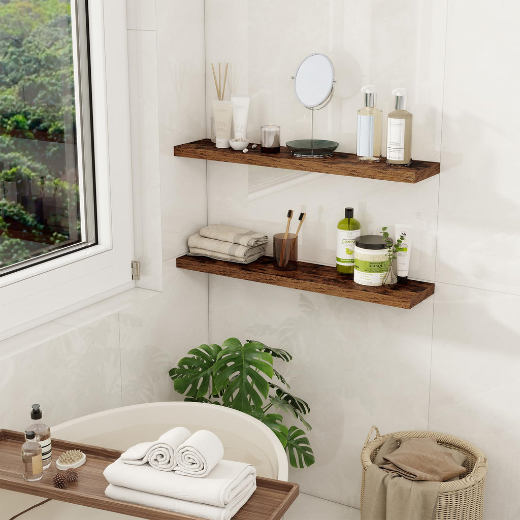 Floating Shelves for Wall, 30" Rustic Wood Deep Wall Mounted Shelves with Invisible Brackets for Decor & Storage