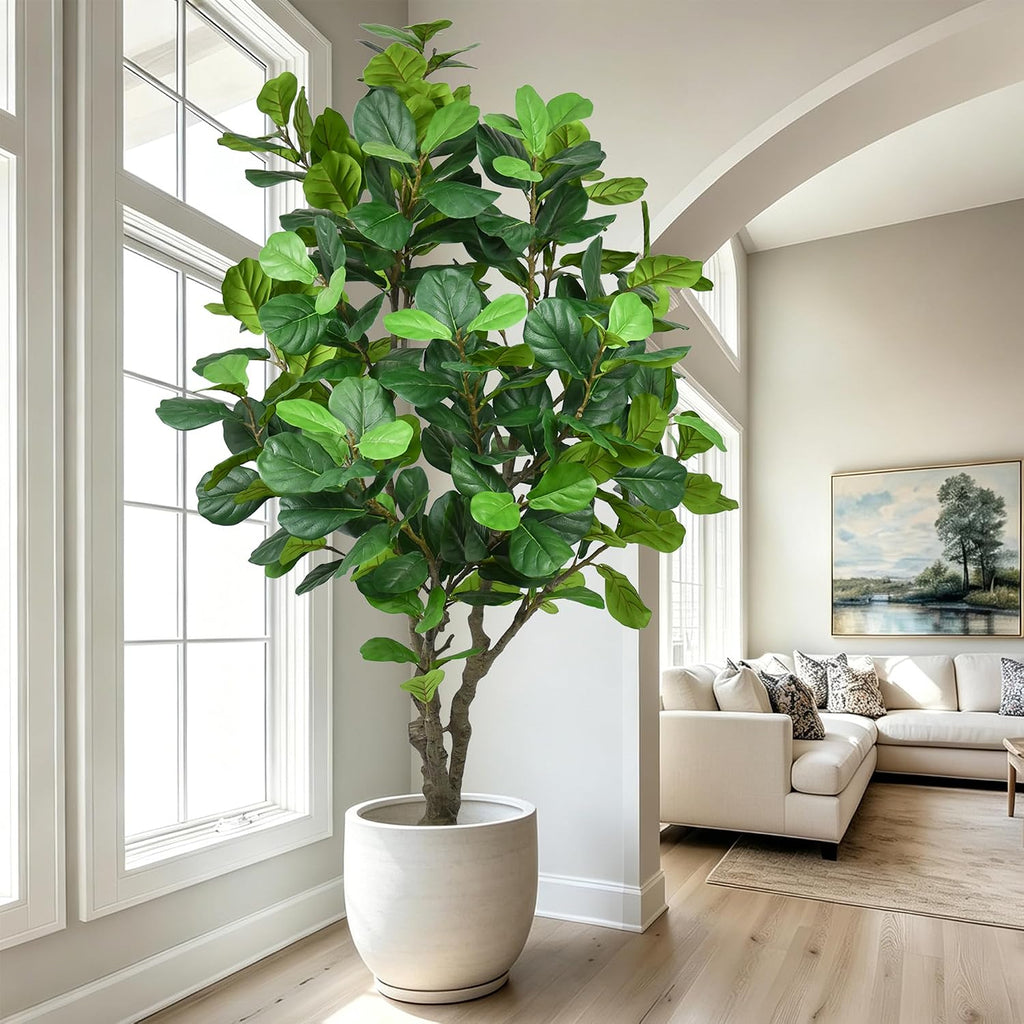 8FT Artificial Fiddle Leaf Fig Tree - Tall Faux Ficus Lyrata Plant with 260 Realistic Leaves and Trunk, Large Fake