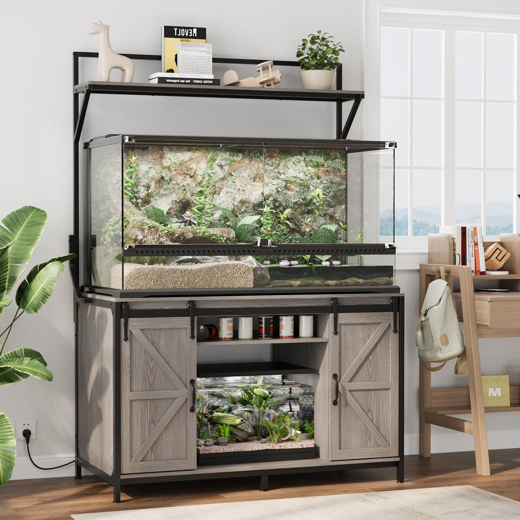 48"x24" Reptile Tank Stand with Power Outlet & Storage Cabinet, Grey