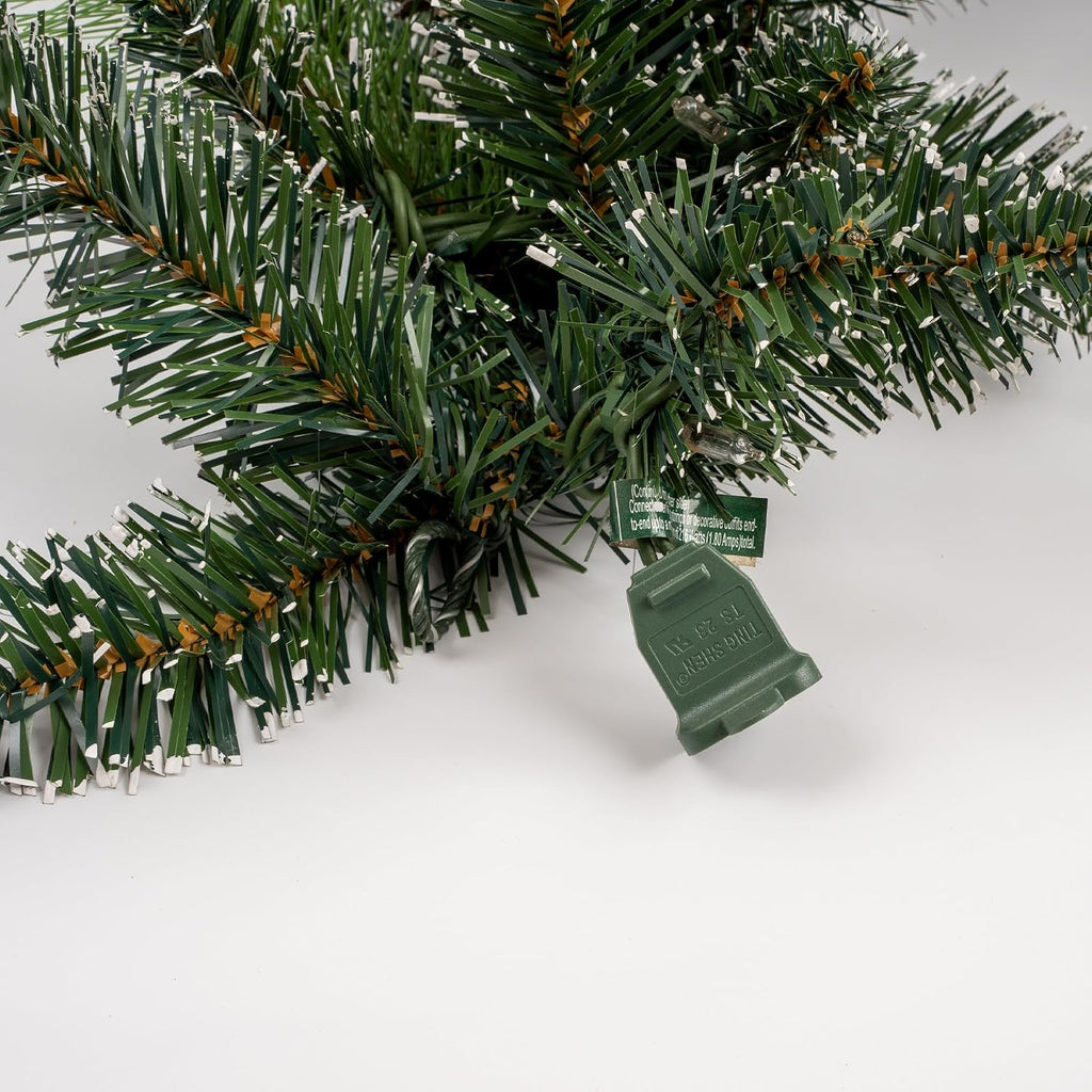 9FT Pre-Lit Artificial Christmas Garland with 50 Lights, White Garland with Pine Cones and Red Berries, Plug-in Snowy