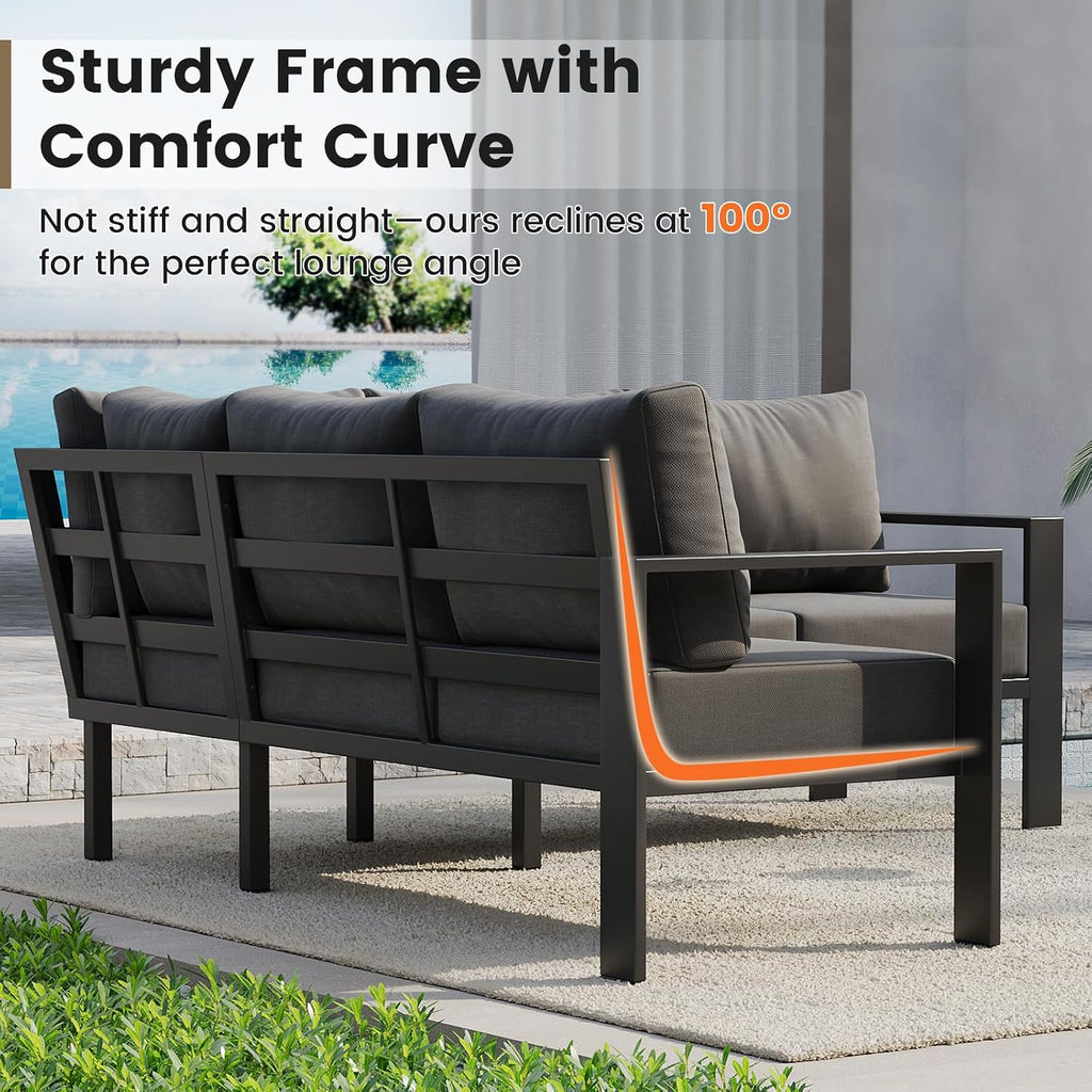 6-Piece L Shaped Outdoor Sectional Sofa, 6" Thick Cushion | Olefin Fabric Fade Resistant, Wide Armrest & Coffee
