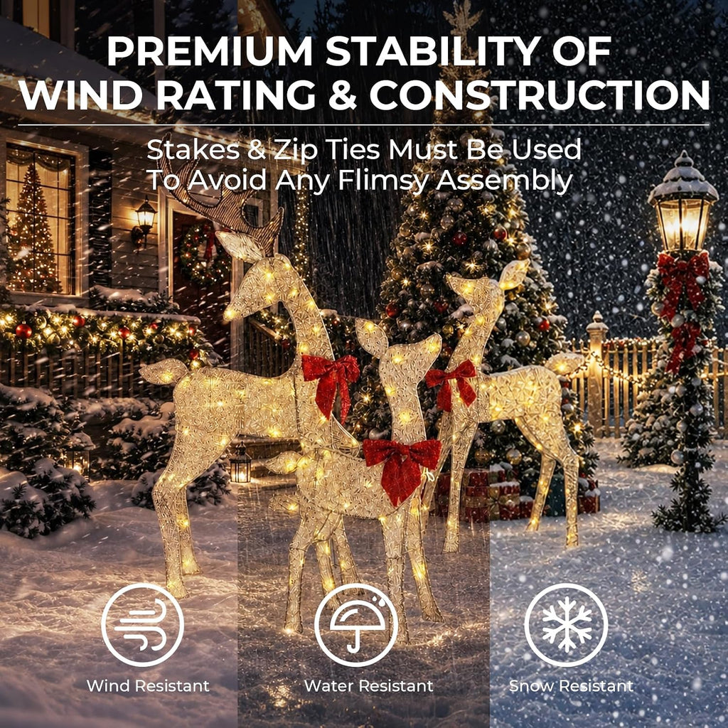 4.5Ft Lighted Reindeer Outdoor Christmas 2D Deer Family Sets Outdoor Reindeer Christmas Yard Decoration