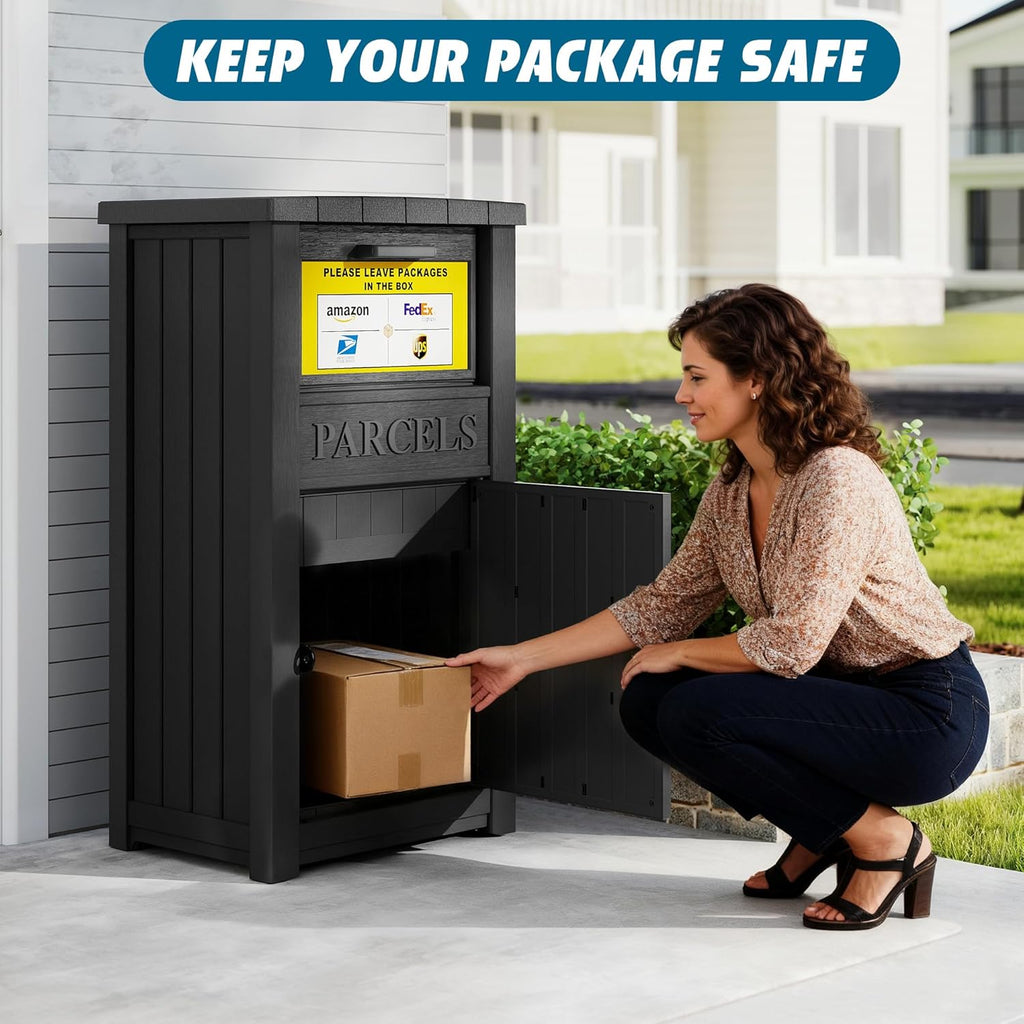 Package Delivery Box with Sign, Lockable & Weatherproof Anti-Theft Parcel Delivery Box ，Black