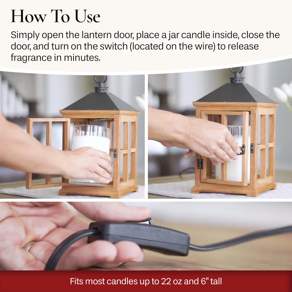 White Wooden Farmhouse Candle Warmer Lantern - for Top-Down Warming & Flame-Free Fragrance
