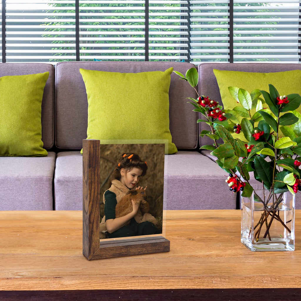 5x7 Picture Frames Set of 2, Double Sided Frame Display Holder with Rustic L Shaped Horizontal Vertical Stand for 5