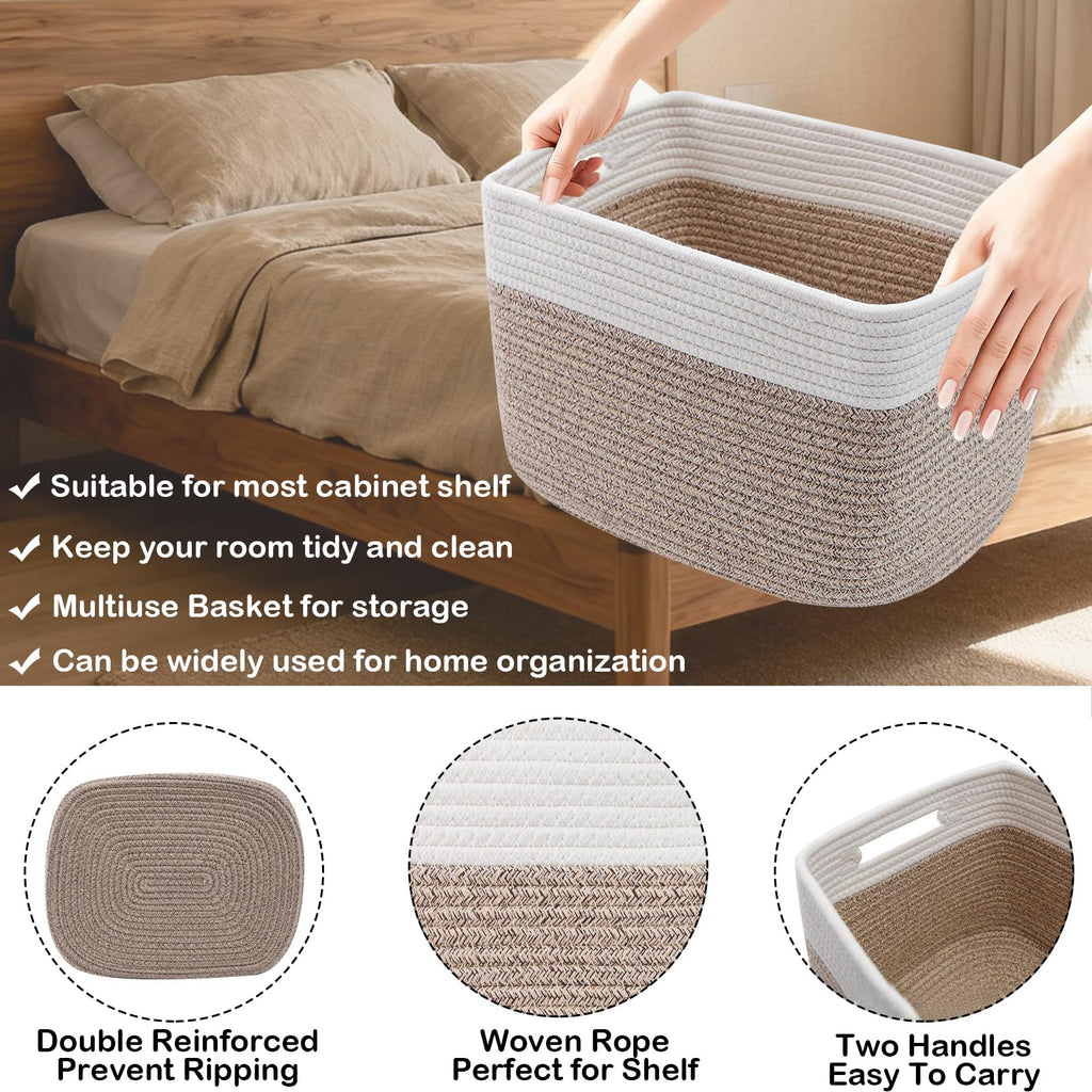 3 Pack Woven Baskets, Storage Baskets for Shelves with Handles