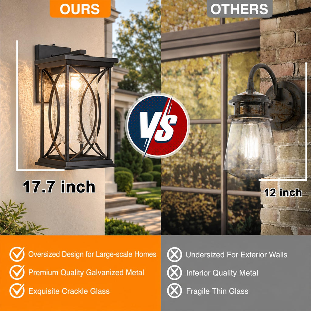 18" Extra Large Outdoor Sconce with photocell Sensor Coach Lantern Modern Large Exterior Light Fixture Waterproof