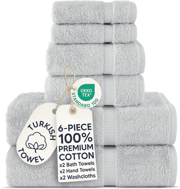 6 Piece Towels Set, 100% Cotton Luxury Turkish Towels , Soft Absorbent Bath Towel Set with 2 Bath Towels 2 Hand