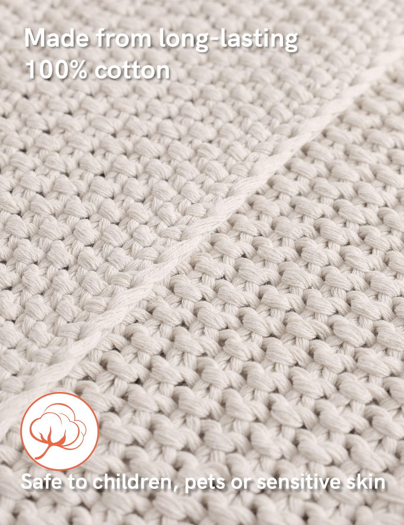Chunky Cotton Knit Throw Blanket, Cable Knit Throws for Bed Couch Sofa, Comfy & Relaxing, Decorative Piece for