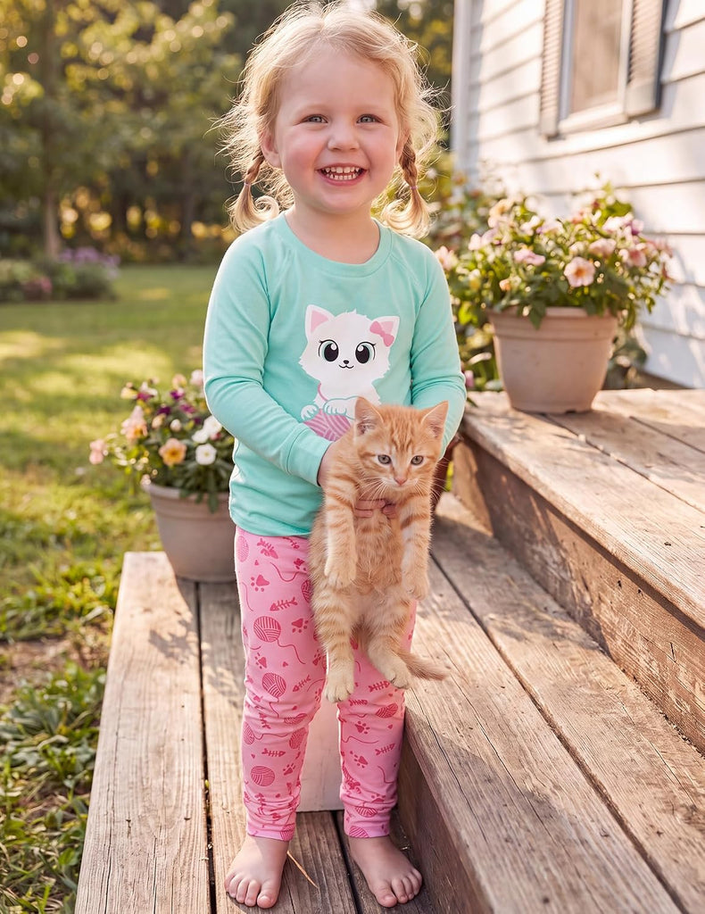Girls Pajamas Long Sleeve Snug Fit Pjs Set Kids Cute Sleepwear