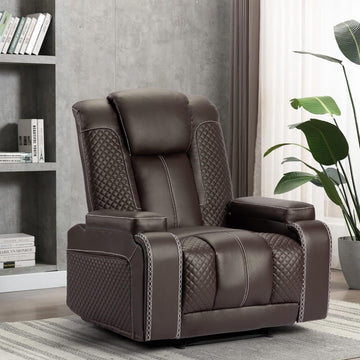 Recliner Chair Set of 1 Theater Seating Breathable Leather Sofa, USB Ports, Suitable Living Room Home Brown