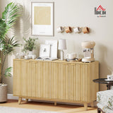 Fluted Sideboard Buffet Cabinet, 55" Modern Accent Console Cabinet with 4 Doors, 2 Adjustable Shelves and 5 Wood Legs