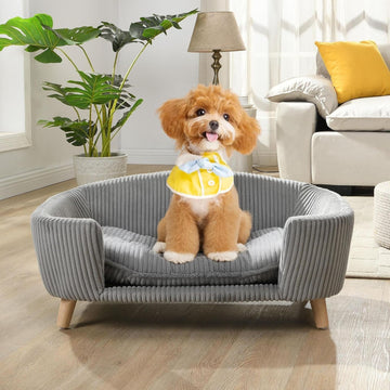 Dog Sofa Couch Bed for Small Dogs, Durable Corduroy Rectangle Pet Sofa with Soft Cushion, Modern Elegant Elevated