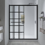Black Grid Sliding Shower Door 55-60" W x 72" H, Matte Black, Single Sliding Door, Framed