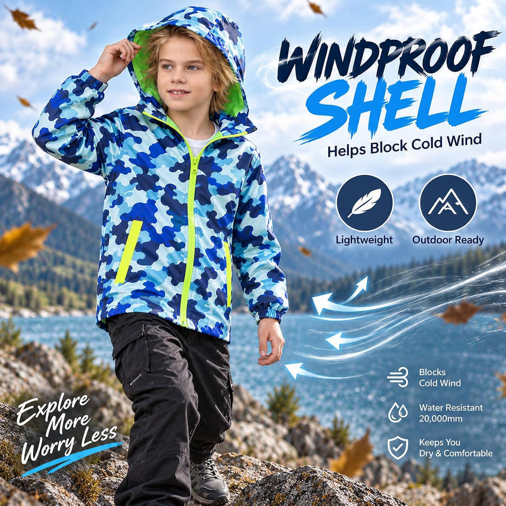 Kids Rain Jacket Waterproof Windbreaker Zipper Coat for Boys Girls
