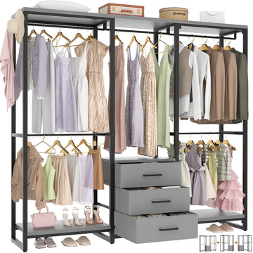 Garment Rack Heavy Duty Clothes Rack for Hanging Clothes, Clothing Rack with Drawers, Wood Stoarge Shelf Freestanding