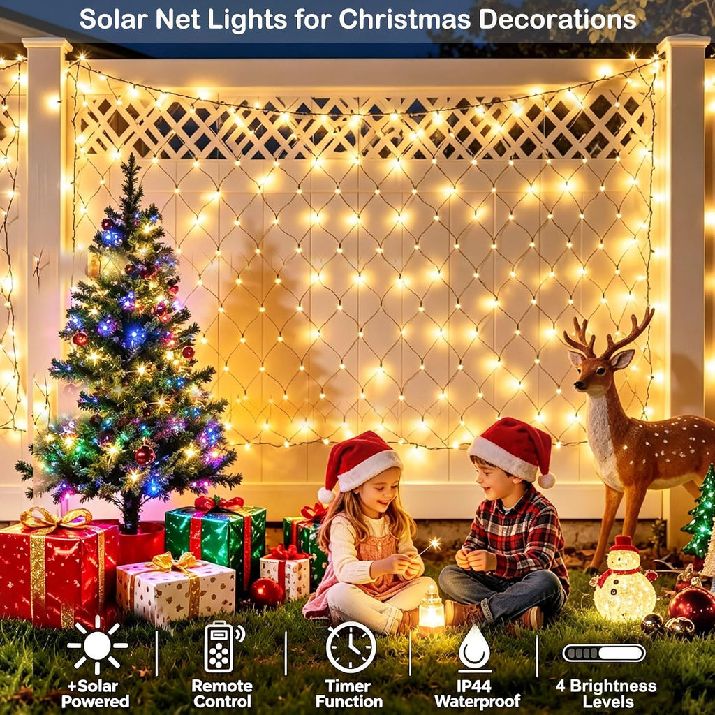 4ft x 8ft Solar Net Lights, 104LED 34 Colors Changing Christmas Net Lights Solar & USB Powered, Waterproof Mesh