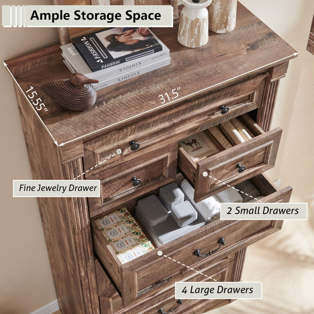 Farmhouse 57" Tall 7 Drawers, Light Brown