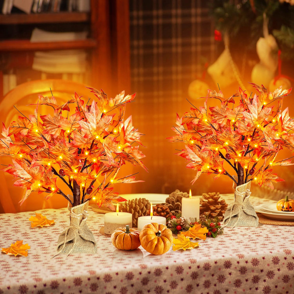 36 LED Lighted Fall Maple Tree - 1.5FT Thanksgiving Tabletop Lamp Decor with, 72 Maple Leaves, 6 Acorns, Timer