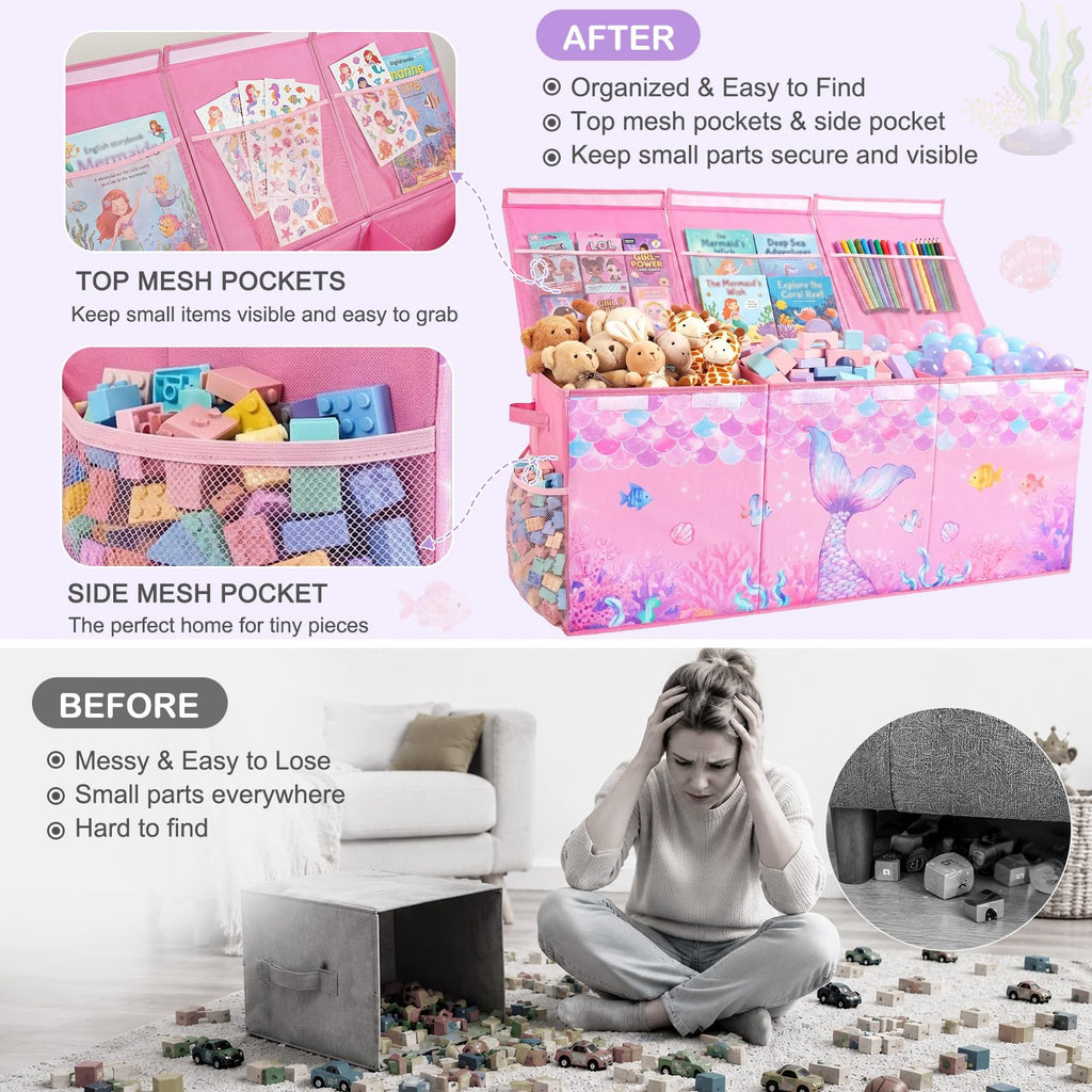 Toy Box with Adjustable Divider Large Toy Chest Storage Bedroom