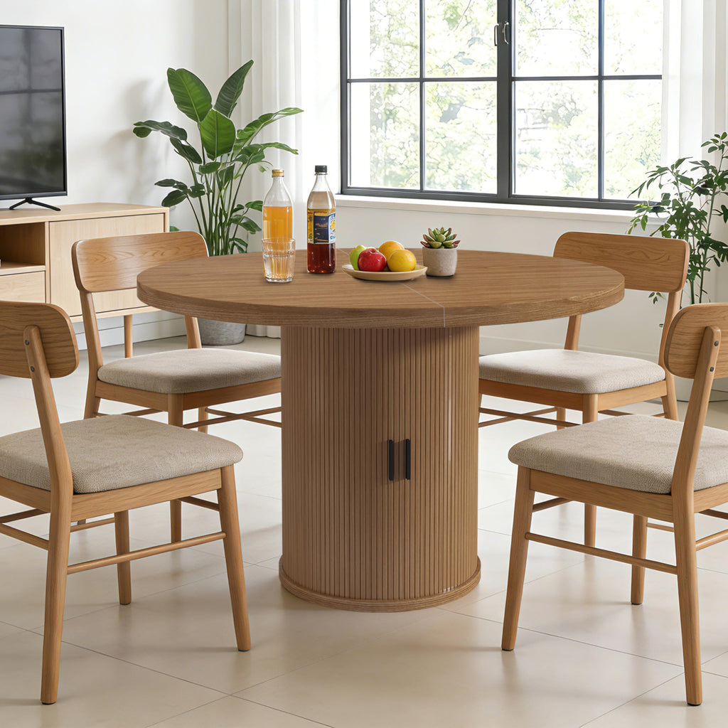 35.5'' Round Dining Table for 2-4, Small Dining Table with Storage Shelf, Modern Fluted Dining Room Table, Wood Base