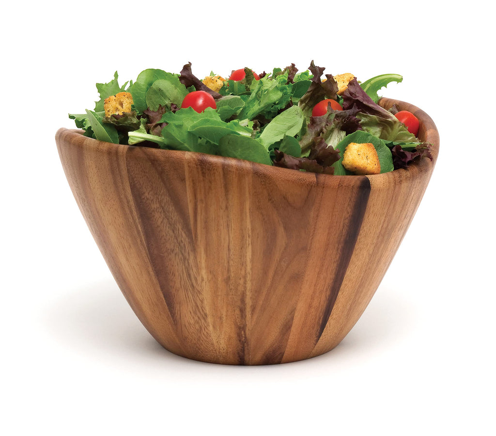 Acacia Wave Serving Bowl for Fruits or Salads, Large, 12" Diameter x 7" Height, Single Bowl