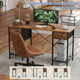 Computer Desk 55 Inch with 4 Drawers Home Office Table with Mesh Shelf for Work Study Writing Gaming Storage Furniture