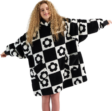 Wearable Blanket for Adults, Chessboard Pattern Blanket Hoodie | Soft Print Hooded Blanket, Birthday Gifts for