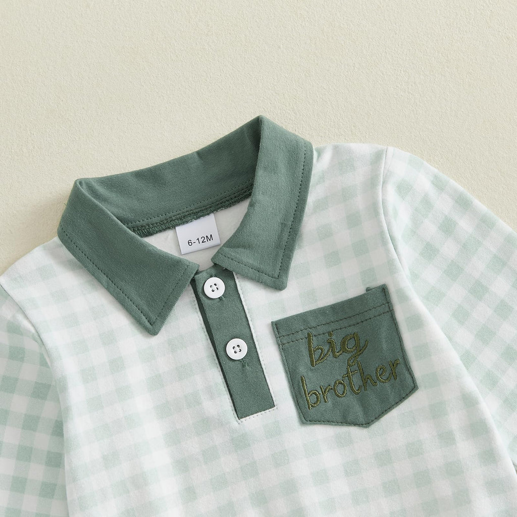 Big Brother Outfit Baby Boy Fall Clothes 2Pcs Toddler Top and Pants Sets (Lapel Neck Green, )