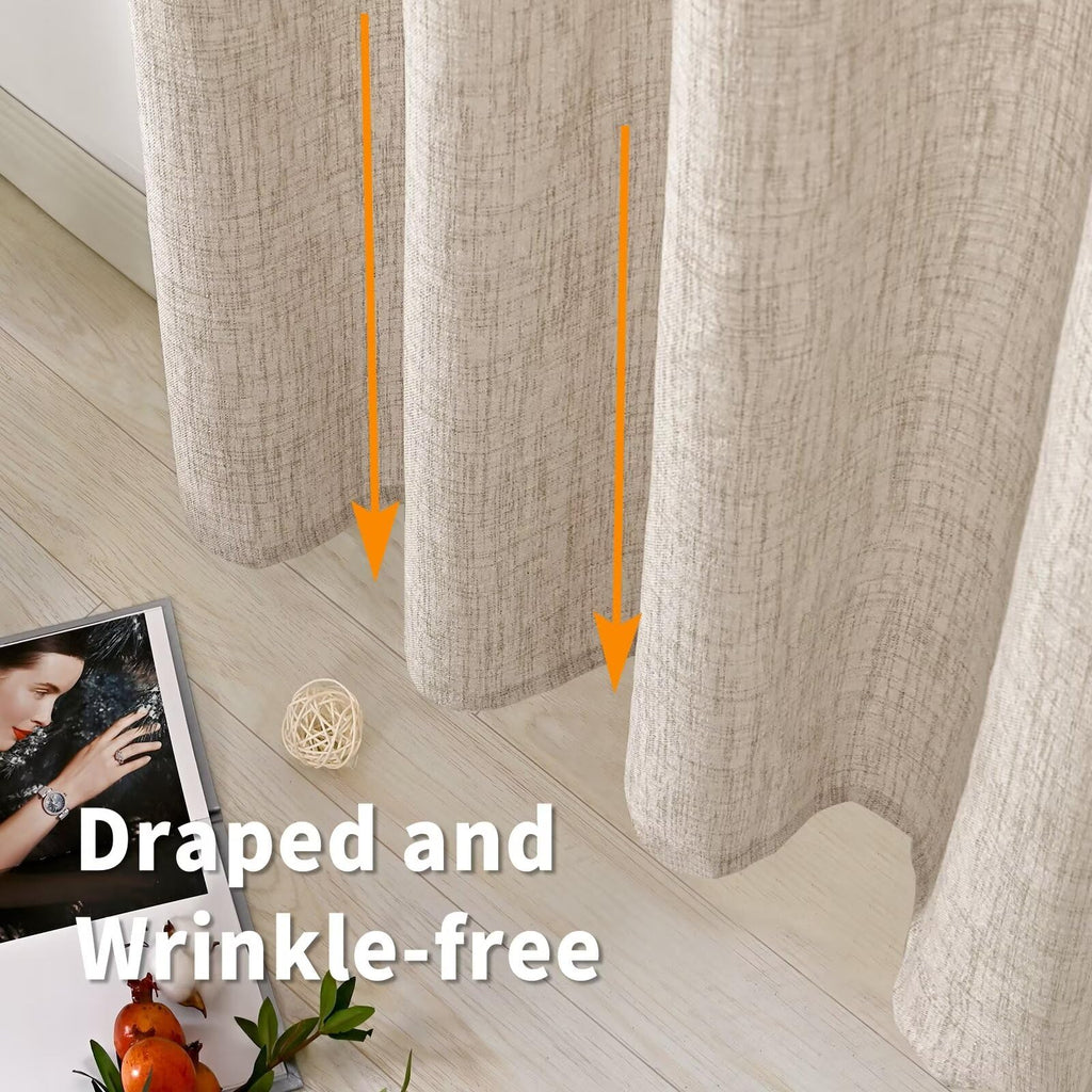 Linen Curtains 72 Inch Length 2 Panels, Rod Pocket Textured Semi Sheer Window Drapes Light Filtering Farmhouse