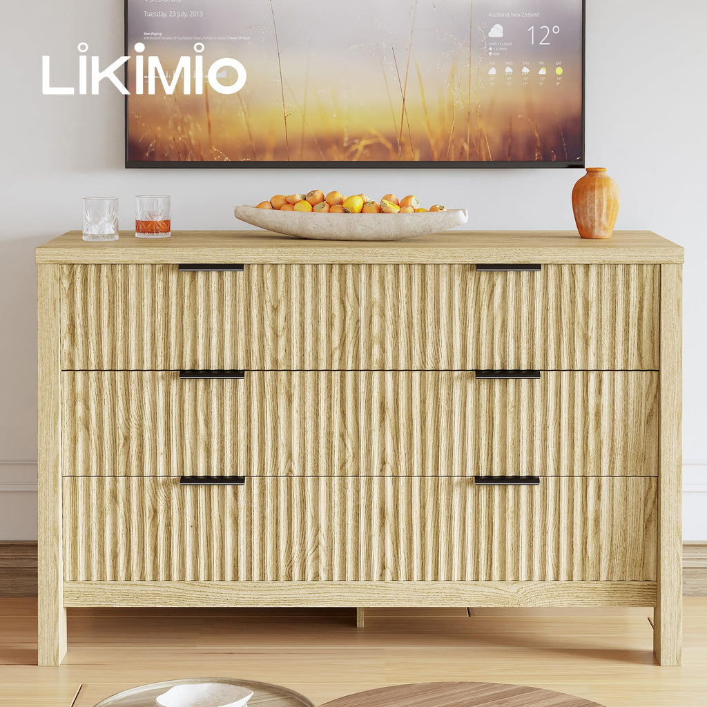 Fluted 6 Drawers Dresser, Natural Oak