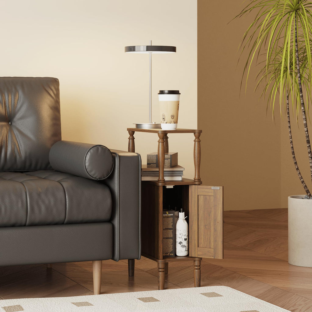 Narrow Nightstand, Skinny Slim End Side Table(Dark Walnut)