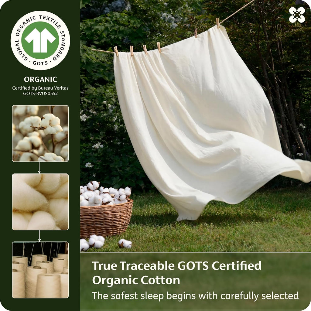 100% Organic Cotton King Duvet Cover Set, Ivory, 104" 90" | GOTS Certified, Luxury PureWoven, Zipper Closure