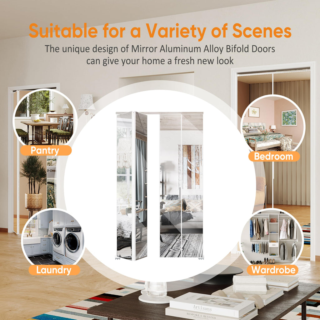 Bifold Doors, Mirrored Closet Door Panel with Complete Hardware Kit