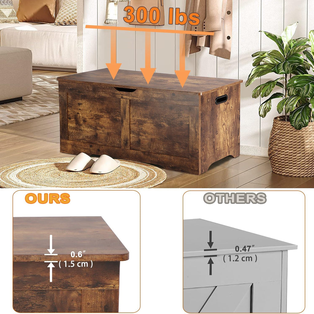 39.4" Storage Chest, Wooden Storage Bench, Lift Top Toy Chest | Large Toy Box with 2 Safety Hinges, Entryway Bench