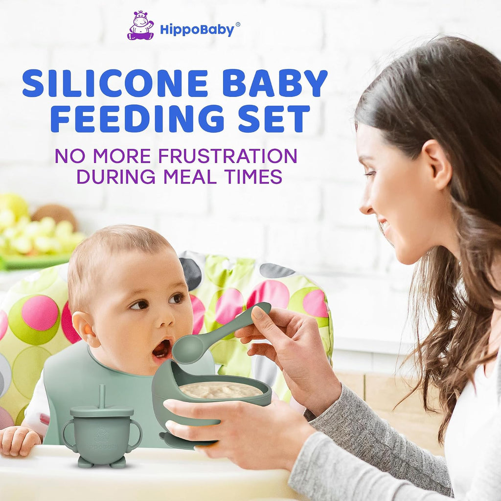 Baby Led Weaning Supplies | 10 Piece Silicone Baby Feeding Set, Baby Toddler Bib Cup Divided Plate and Bowl Self