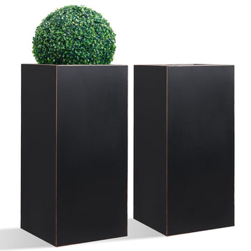 14Lx14Wx30H Tall Metallic Heavy Planter for Outdoor Porch/Patio Set of 2