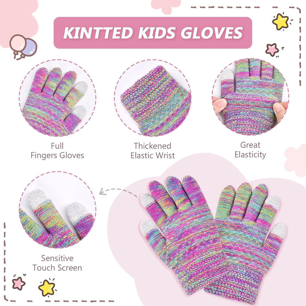 Kids Winter Hat Gloves Scarf Set,Toddler Girls Beanie Hats with Pom