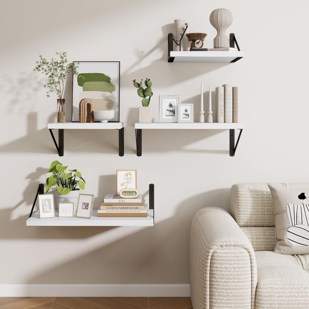 12" Deep Wall Shelves with Metal Brackets, 48" Wide, White Finish, 2pcs