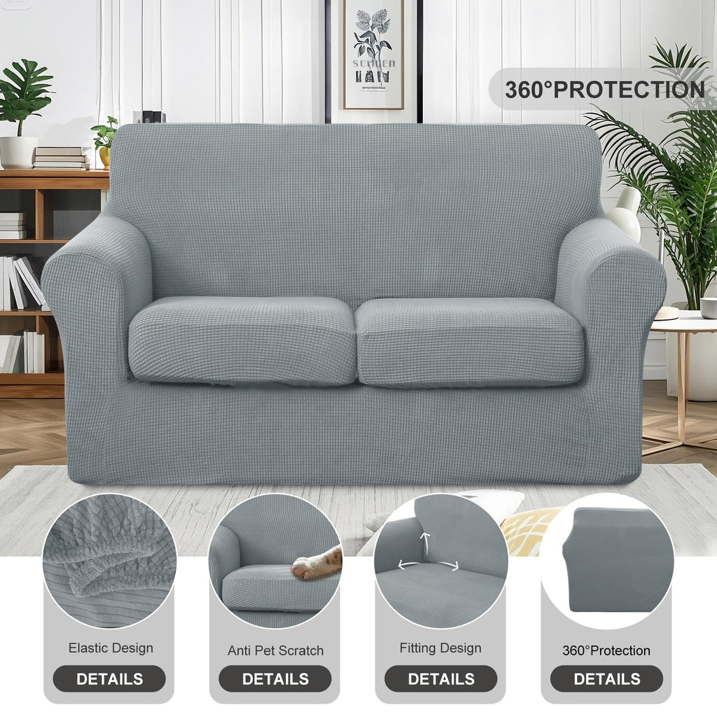 3 Pieces Stretch Loveseat Cover for 2 Cushion, Light Grey