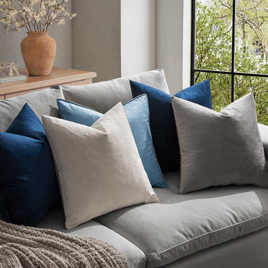 Velvet Throw Pillow Covers 20x20 Inch Pack of 2 Dark Blue